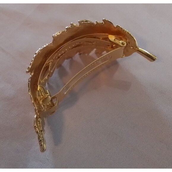 Gold-Tone Feather Leaf Hair Clip Barrette For Women - Picture 2 of 3